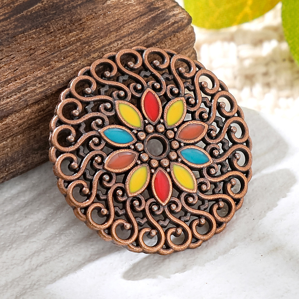 Vintage Fashion Outfit - Vintage Copper Bronze Bohemia Enamel Round