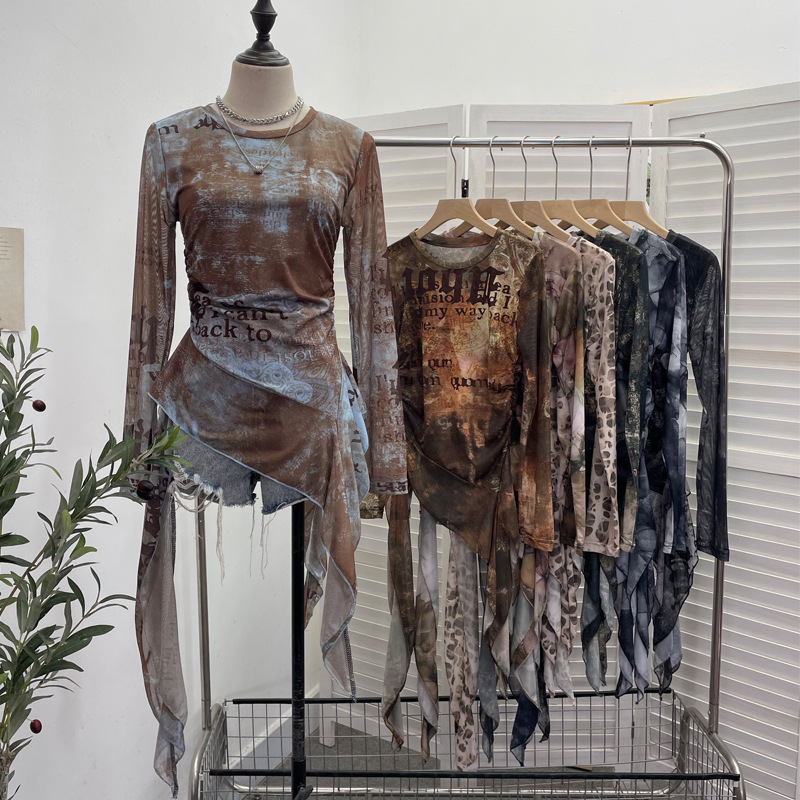 ISAROSE Y2K Mesh T-shirt for W - Tie Dye Shirt Vintage ulasan dan harga