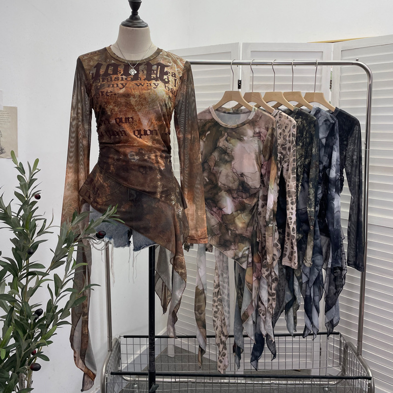 ISAROSE Y2K Mesh T-shirt for W - Tie Dye Shirt Vintage ulasan dan harga