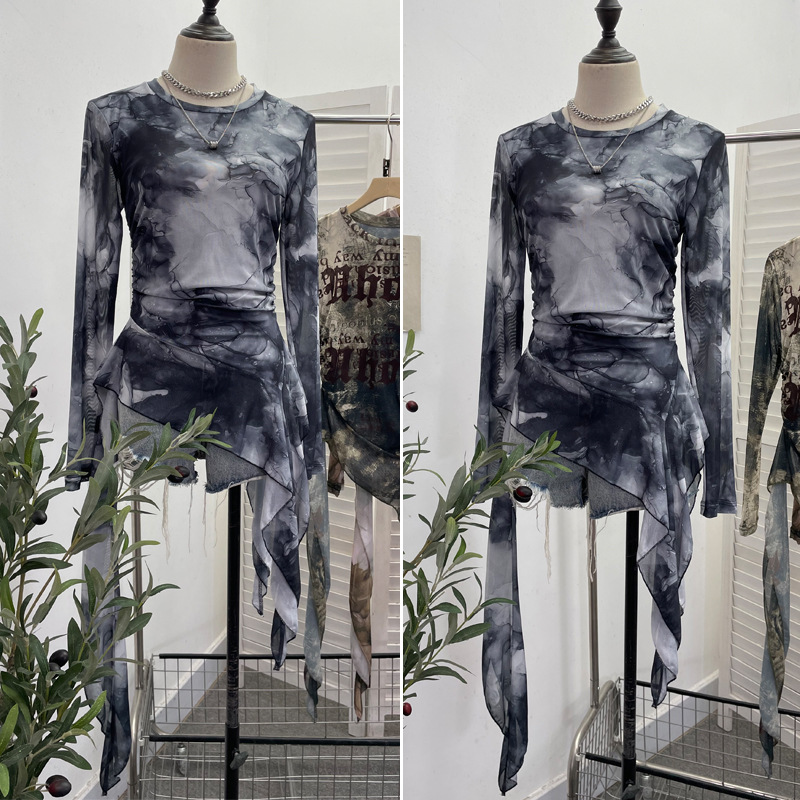 ISAROSE Y2K Mesh T-shirt for W - Tie Dye Shirt Vintage ulasan dan harga