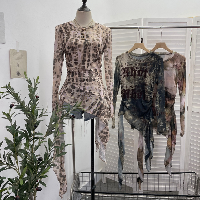 ISAROSE Y2K Mesh T-shirt for W - Tie Dye Shirt Vintage ulasan dan harga