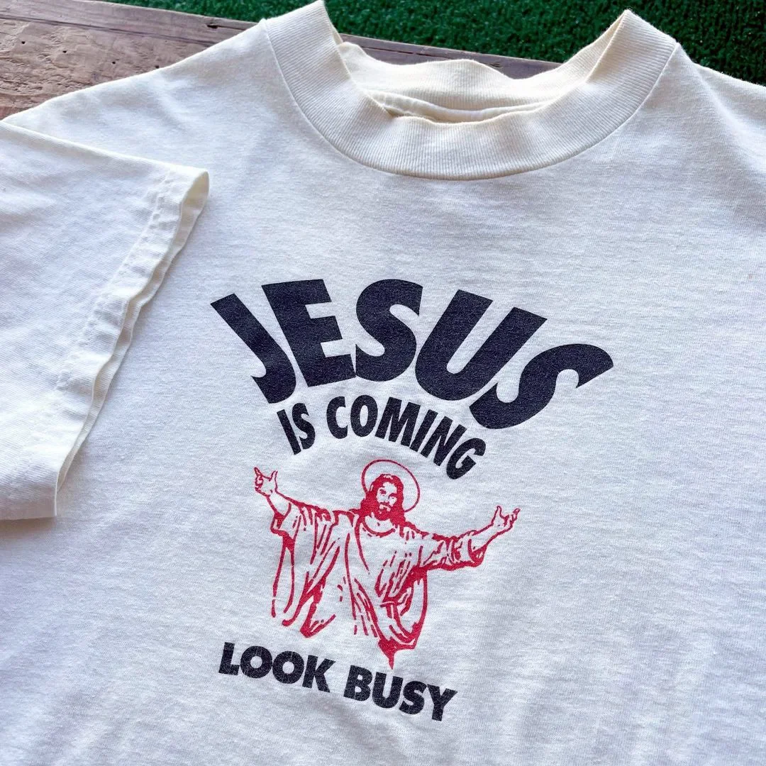 Jesus is Coming Look Busy Prin - Tie Dye Shirt Vintage ulasan dan harga
