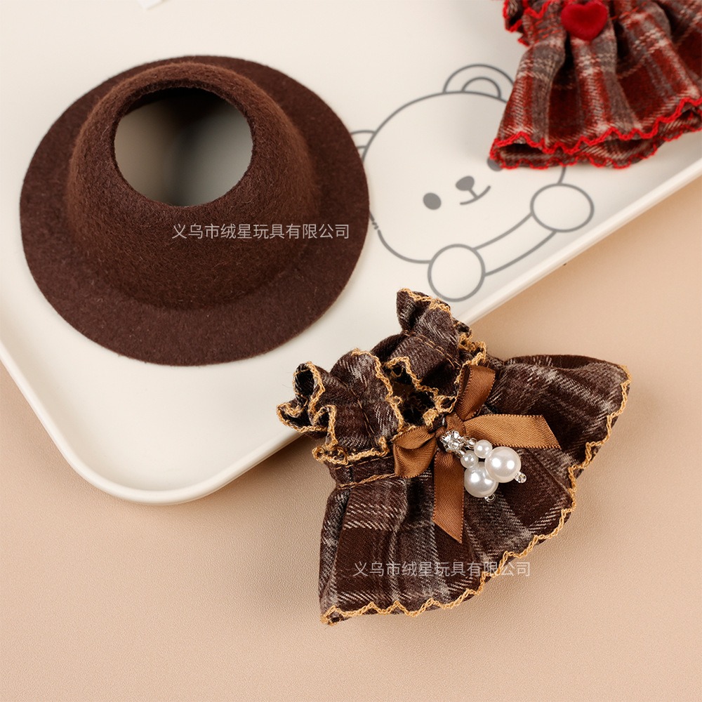 Plaid Retro Doll Dress Set Bow - Vintage Fashion Hats ulasan dan harga