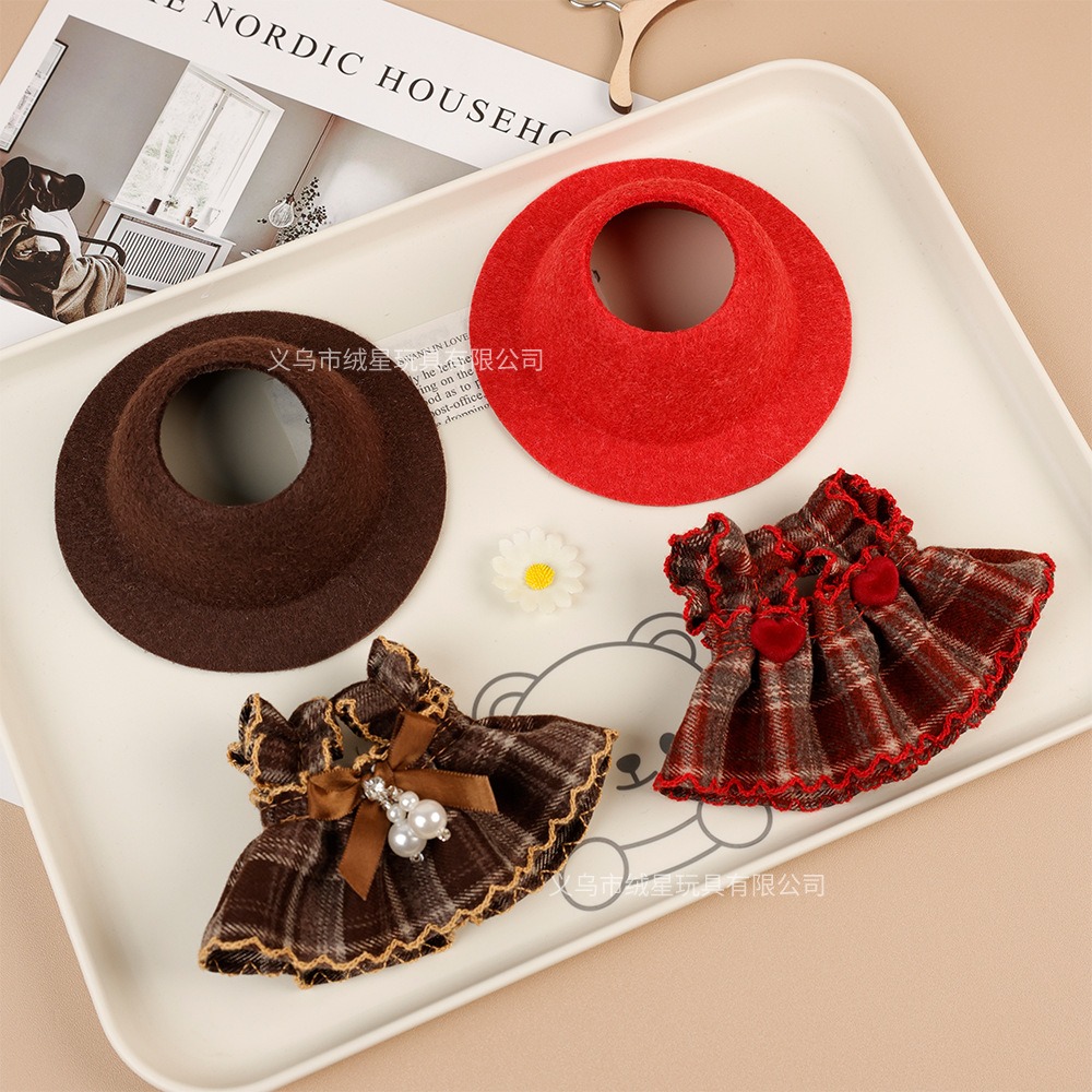 Plaid Retro Doll Dress Set Bow - Vintage Fashion Hats ulasan dan harga