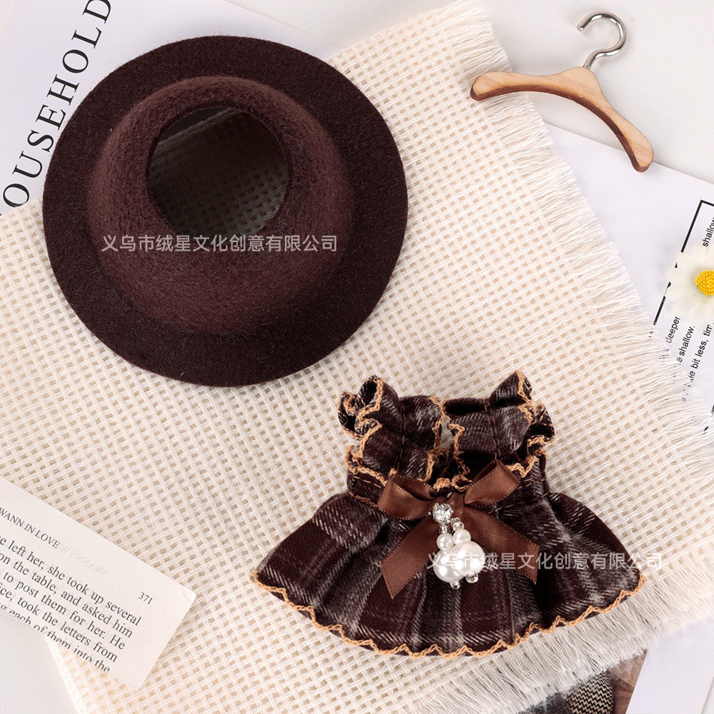 Plaid Retro Doll Dress Set Bow - Vintage Fashion Hats ulasan dan harga