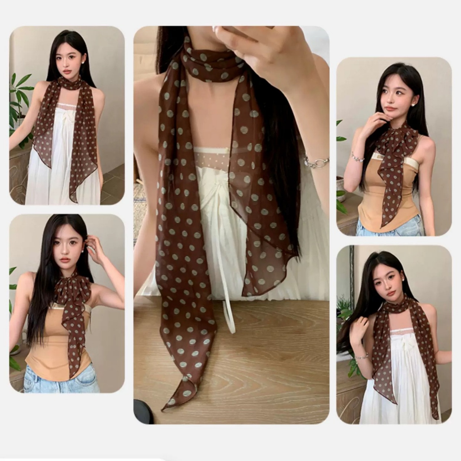 Vintage Polka Dot Chiffon Scar - Vintage Fashion Outfit ulasan dan harga