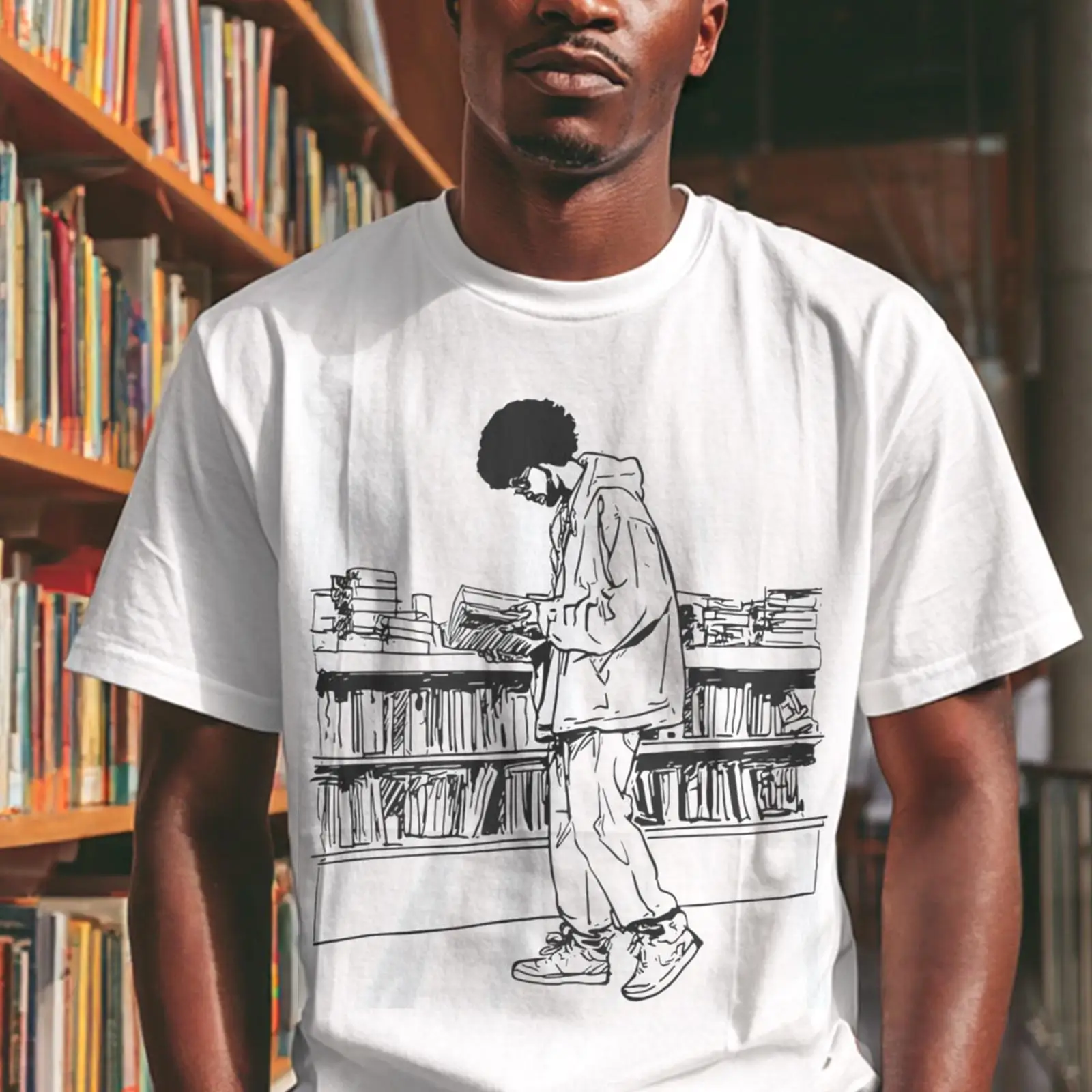 Afro Man Reading in Library T  - Vintage Fashion Library ulasan dan harga